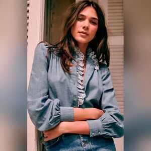 Sezane Chlo Skirt Chambray Blue 34/2